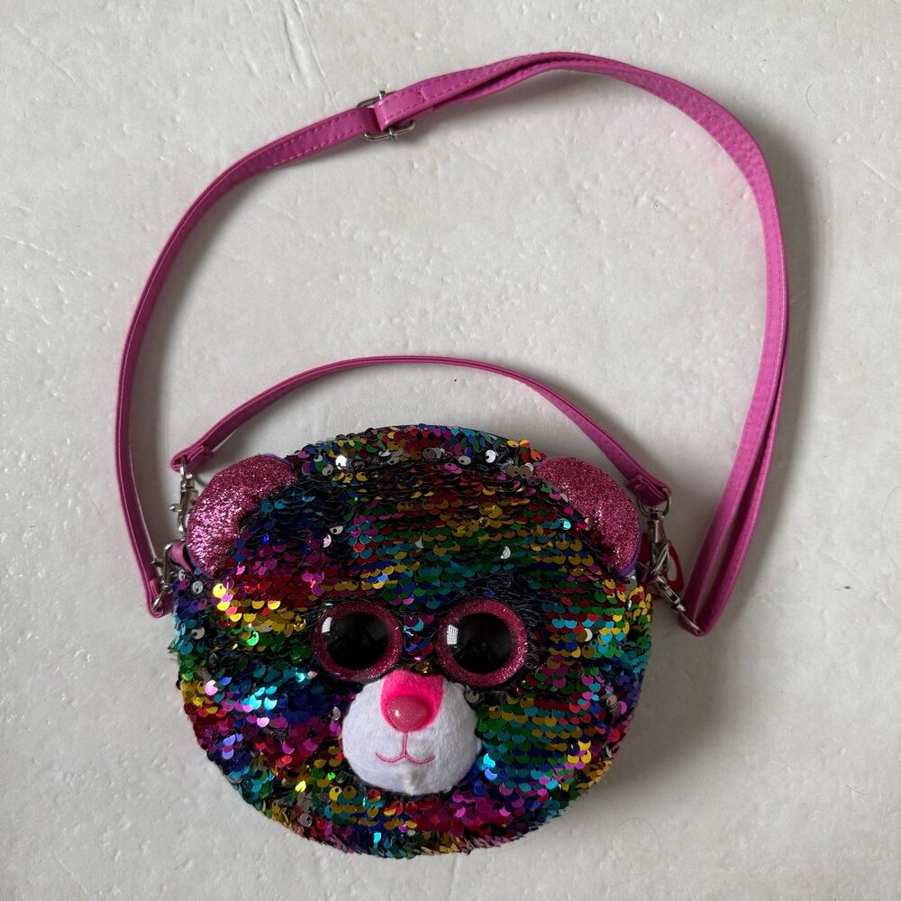 TY Beanie Boo Bear Rainbow Flip Sequin Plush Purse